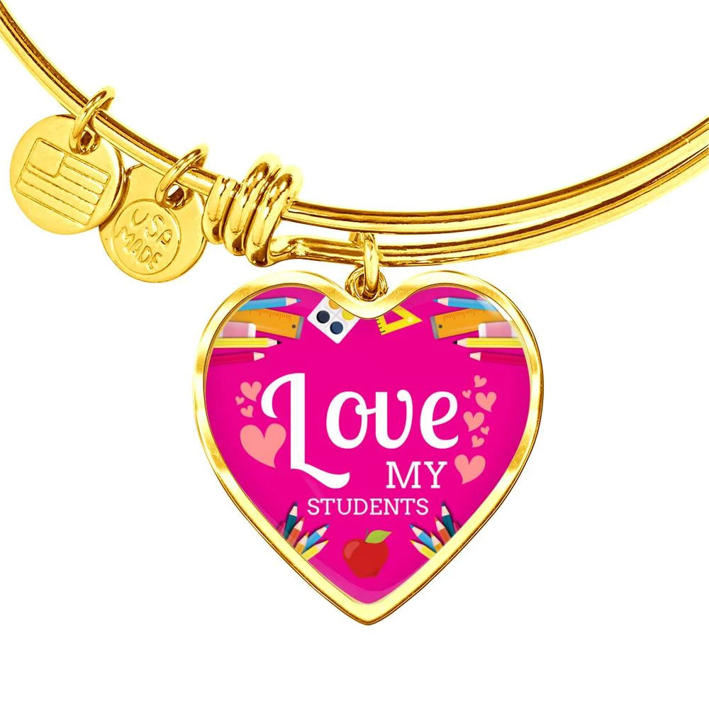 Love My Students Teacher Appreciation Personalized Engraved Gold Heart Bangle